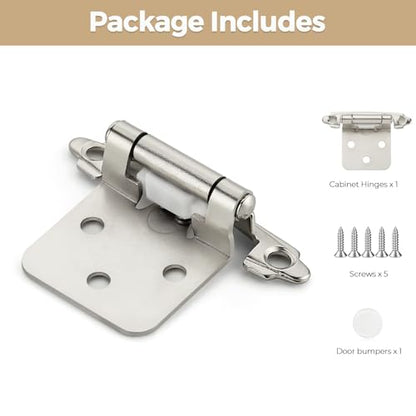 30 Pack 15 Pair Brushed Nickel Cabinet Hinges, 1/2" Overlay Kitchen Hinges - color: Satin Nickel, size: 1/2" Overlay