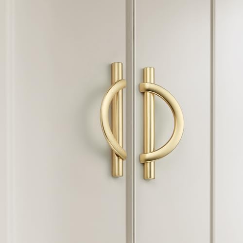 HOME EDIT Brushed Gold Cabinet Pulls Curved, 3-3/4 Inch/96 mm, 10 Pack - color: Brushed Brass, size: 3-3/4 Inch Hole Center