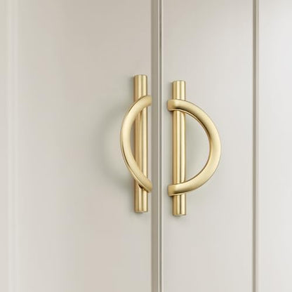 HOME EDIT Brushed Gold Cabinet Pulls Curved, 3-3/4 Inch/96 mm, 10 Pack - color: Brushed Brass, size: 3-3/4 Inch Hole Center
