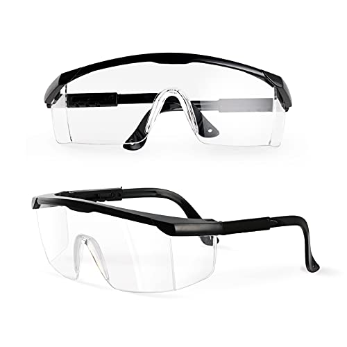 PACIFIC PPE 2 Pack Safety Glasses for Men and Women, ANSI Z87 Safety Goggles with Scratch Resistant Clear Wraparound Lenses, Adjustable Lab Goggles, UV Protection Lab Glasses
