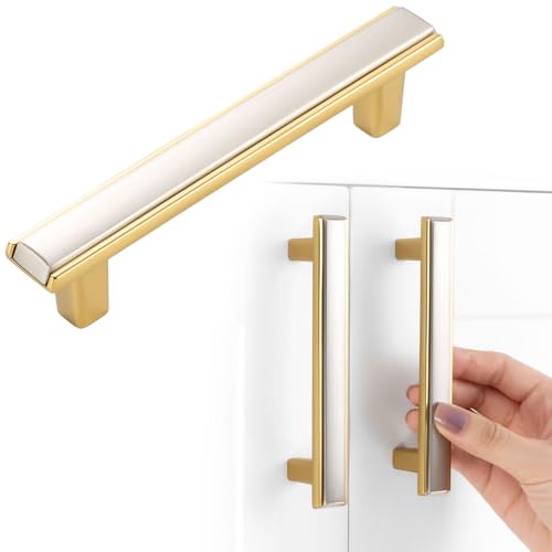 Nickel and Gold Cabinet Pulls Drawer Handles 3-3/4 Inch 5 Pack 2281 - color: Brushed Nickel & Gold, size: 3-3/4 In Hole Distance, style: 5 Pack