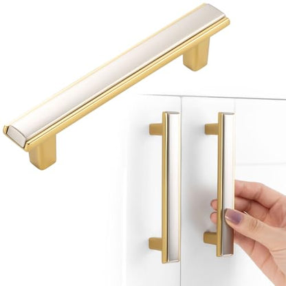 Nickel and Gold Cabinet Pulls Drawer Handles 3-3/4 Inch 5 Pack 2281 - color: Brushed Nickel & Gold, size: 3-3/4 In Hole Distance, style: 5 Pack
