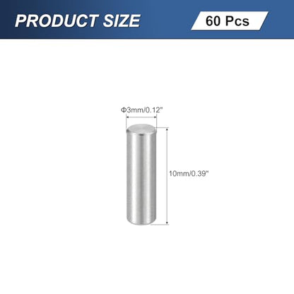 uxcell 60Pcs M3 x 10mm 304 Stainless Steel Dowel Pin, Cylindrical Shelf Support Peg Pin Parallel Pin Fastener for Mechanical Manufacturing, Industry, Furniture Installation, Silver - size: M3x10mm