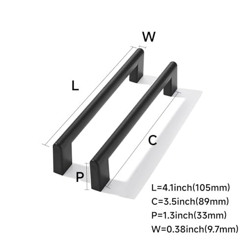 10 Pack 3-1/2 Inch Hole Center Matte Black Cabinet pulls Heavy Duty Solid Hardware for bathrooms Dressing Tables cabinets and Kitchen cabinets. - color: Matte Black, size: 3-1/2 Inch Hole Center