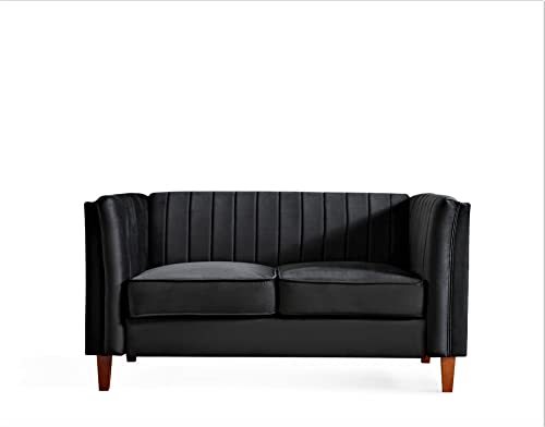 Container Furniture Direct Cavira Luxury Velvet Couch for Living Room with High Density Foam, Soft Fabric Upholstery, Removable Cushions and Solid Wood Legs, 60.2'' Wide Loveseat, Black - color: Black, size: Loveseat