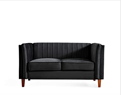 Container Furniture Direct Cavira Luxury Velvet Couch for Living Room with High Density Foam, Soft Fabric Upholstery, Removable Cushions and Solid Wood Legs, 60.2'' Wide Loveseat, Black - color: Black, size: Loveseat