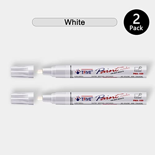 TFIVE White Permanent Markers Paint Pens, 2 Pack Oil Based Paint Markers - color: White