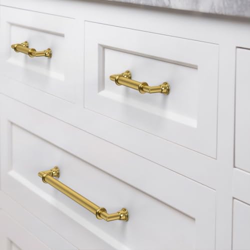 10 Pack Vibrant Brushed Moderne Brass Cabinet Pulls 3.75 Inch(96mm) Heavy-Duty Solid Kitchen Cabinet Handles Cabinet Hardware Drawer Pulls - color: Vibrant Brushed Moderne Brass, size: 3.75" Hole Center