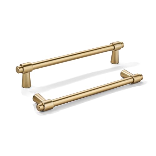 khtumeware 5 inch 5 Pack Brushed Brass Cabinet pulls Zinc Alloy Modern and Simple Cabinet Handle Suitable for Custom Whole-House Furniture (Kitchen/Bathroom/Bedroom). - color: Brushed Brass, size: 5 Inch
