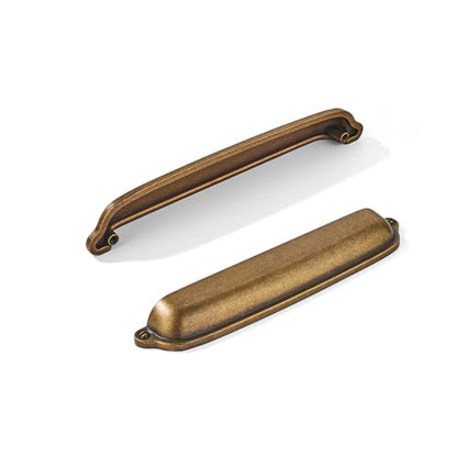 khtumeware 10 Pack Antique Brass Cup Pulls 5 Inch Center to Center - Cabinet & Drawer Handles for Kitchen Hardware - color: Antique Brass, size: 5"(128mm) Hole Center