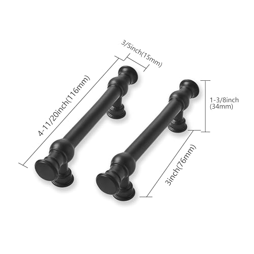 2 Pack 3 Inch Hole Center Matte Black Cabinet Pulls-Heavy Duty Solid Cabinet Handles Suitable for Cabinets, Dressers, Kitchens and Bathroom cabinets - color: Matte Black, size: 3 Inch hole center, style: 2-Pack