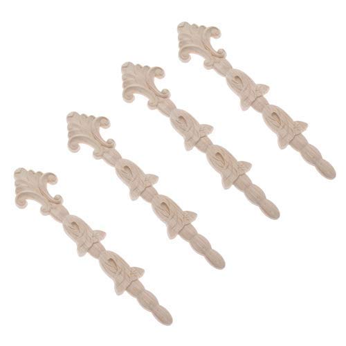 4Pcs Wood Carved Appliques Onlays Frame Flower Carving Decals for Furniture - color: 4-Pack, size: 9.84 x 2.36 in