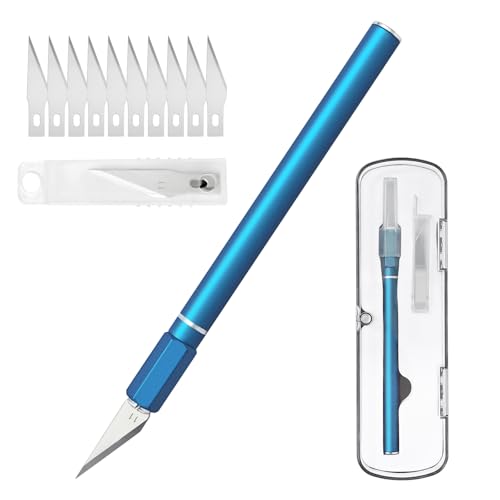 Exacto Knife, Hobby Knife Set with 10 Pieces Blades, Craft Knife Kit, Precision Knife for Pumpkin Carving, Modeling, DIY Artwork, Stencil, Scrapbooking, Paper Cutters for Crafting (Blue) - color: Blue