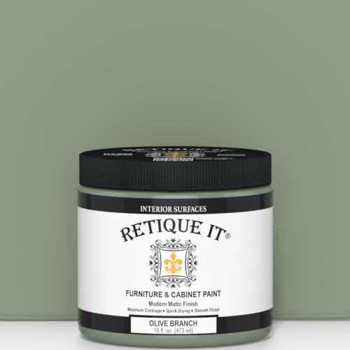 Retique It Furniture and Cabinet Paint - Paint for Cabinets, Dressers, Tables, Doors and DIY Home Decor Projects, Olive Branch, 16 oz