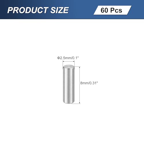 uxcell 60Pcs M2.5 x 8mm 304 Stainless Steel Dowel Pin, Cylindrical Shelf Support Peg Pin Parallel Pin Fastener for Mechanical Manufacturing, Industry, Furniture Installation, Silver - size: M2.5x8mm