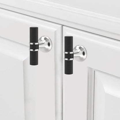20 Pack Black and Polished Chrome Kitchen Cabinet Knobs - color: Black and Polished Chrome Knurled, size: Knobs