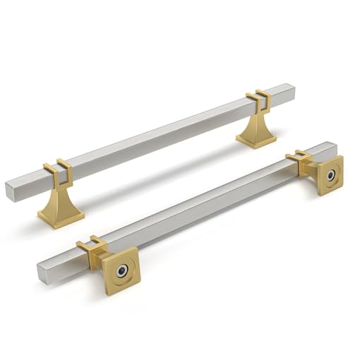 homdiy Silver and Gold Cabinet Pulls 6-1/4" Nickel and Gold Cabinet Pulls - color: Brushed Nickel & Matte Gold, size: 6-1/4 Inch(160mm) Hole Centers