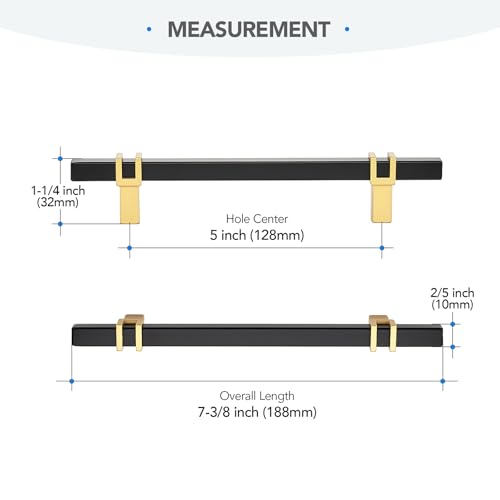 HOME EDIT 5 inch Cabinet Handles, 10 Pack Kitchen Cabinet Handles Matte Black and Gold Drawer Pulls Zinc Alloy Square Bar Kitchen Pulls - color: Black and Gold, size: 5 Inch Hole Center