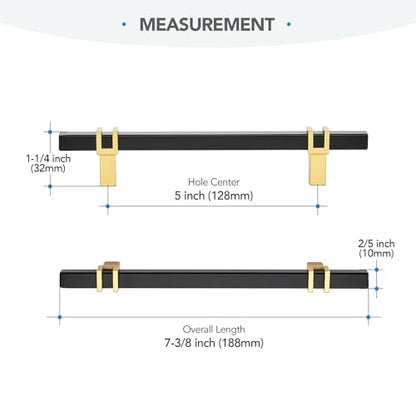 HOME EDIT 5 inch Cabinet Handles, 10 Pack Kitchen Cabinet Handles Matte Black and Gold Drawer Pulls Zinc Alloy Square Bar Kitchen Pulls - color: Black and Gold, size: 5 Inch Hole Center