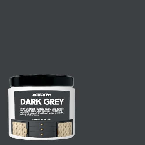CHALK IT! All-in-One Multi-Surface Chalk Paint for Furniture & Cabinets - No Sanding, No Primer, Built-In Top Coat Water-Based, Low-Odor, Fast-Drying, Matte Finish (Dark Grey) - color: Dark Grey