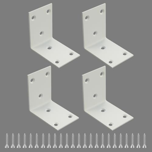 Alise 4Pcs White Stainless Steel L Brackets Heavy Duty for Wood Furniture - color: White, size: 65x65MM