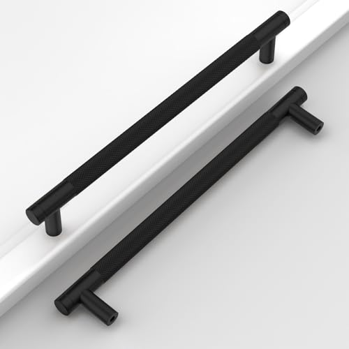 Matte Black Knurled Cabinet Handles Kitchen Pulls 7.5 Inch 10 Pack - color: Matte Black, size: 7.5" Hole Center