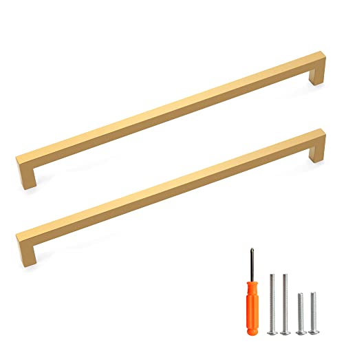 Cabinet Pulls Gold Cabinet Handles Square Drawer Pulls, 30 Pack 12-3/5 Inch Stainless Steel Kitchen Door Cupboard Cabinet Handles, Drawer Hardware Handles, 320mm Hole Centers - color: Gold, size: Two Hole - 12-3/5 inch Hole Centers(320mm)