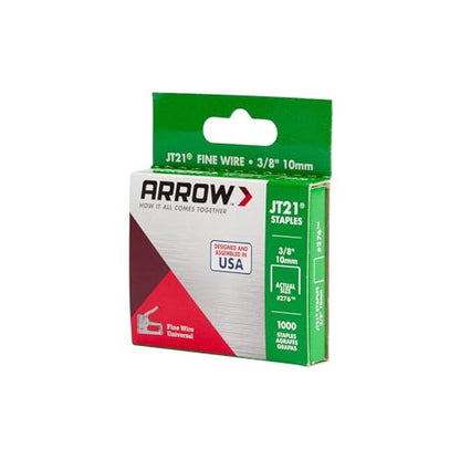Arrow 276 JT21 Thin Wire Staples for Staple Guns and Staplers, Use for Upholstery, Crafts, General Repairs, 3/8-Inch Leg Length, 7/16-Inch Crown Width, 1000-Pack (Pack of 2) - size: 3/8 Inch (Pack of 2)