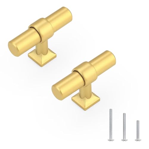 Brushed Brass Cabinet Knobs Single Hole T Bar 10 Pack - color: Brushed Brass, size: Single Hole-2inch Length