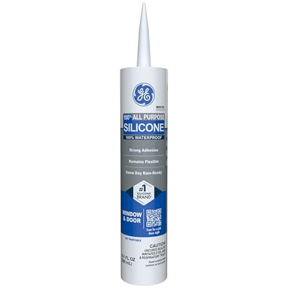 GE All Purpose Silicone Caulk, White, 10.1 fl oz Cartridge, 12 Pack - 100% Waterproof Silicone Sealant, Stronger Adhesion, Freeze & Sun Proof - size: 12 Pack, style: White