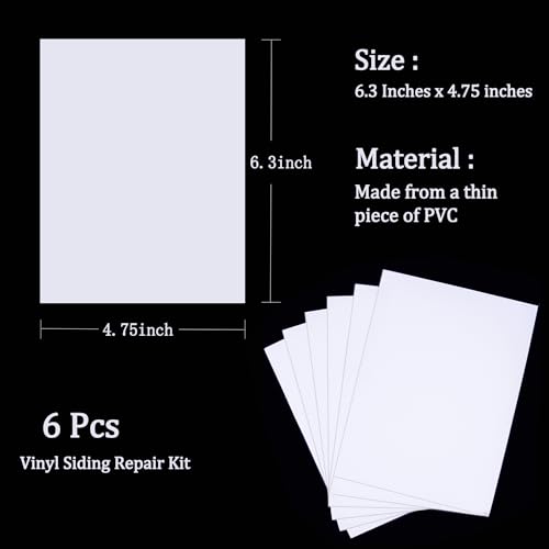 Vinyl Siding Repair Kit 6Pcs 6.3X4.75Inch Self-Adhesive Vinyl Siding Patch PVC Vinyl Tape Cover Any Cracks Holes Blemishes on Vinyl Siding Fence Tools Home Skirting - size: 6 patches