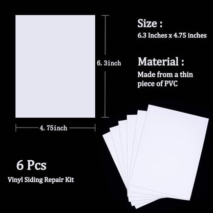 Vinyl Siding Repair Kit 6Pcs 6.3X4.75Inch Self-Adhesive Vinyl Siding Patch PVC Vinyl Tape Cover Any Cracks Holes Blemishes on Vinyl Siding Fence Tools Home Skirting - size: 6 patches