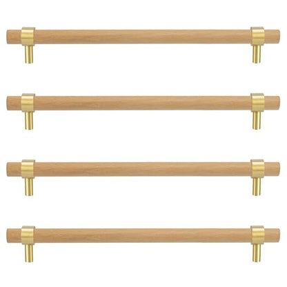 Adjustable Drawer Pulls Natural Wood and Brass Cabinet Handles for Kitchen Cupboard Closet,4Set Boho Wood and Gold Dresser Knob Unfinished DIY Brushed Brass Base 7~9.5 Inch 4Pack - size: 7~9.5 Inch 4Pack