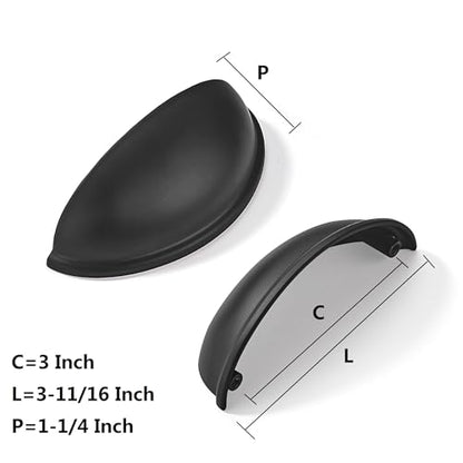 khtumeware 10 Pack 3" Drawer Pulls Matte Black Cabinet Cup Pulls Kitchen Hardware Cabinet Handles Drawer Handles Knobs 3 inch Hole Center - color: Matte Black, size: 3"(76mm) Hole Center, style: 10-pack