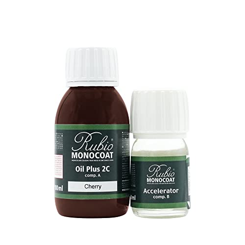 Rubio Monocoat Wood Stain & Finish 65 ft² | Oil Plus 2C | Quick-Dry, Eco-Friendly Linseed Wood Oil for Indoor Use, Includes Accelerator (Part B) | Protector | 130 ml, Cherry - color: Cherry, size: 130 ml