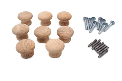 Solid Oak Wood Furniture Knob Cabinet Knobs - 5 Different Sizes from 3/4" to 1-3/4"- Available in 2-4-8 Packs (8, 1-1/4") - size: 1-1/4"