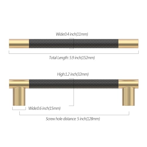 Asidrama 10 Pack 5 Inch(128mm) Knurled Black and Gold Kitchen Cabinet Handles, Cabinet Pulls Kitchen Cabinet Hardware Cupboard Handles Drawer Pulls 4496 - color: Black-Gold, size: 5" Hole Center(128mm)