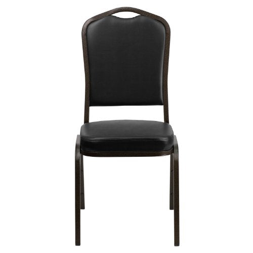 EMMA + OLIVER Black Vinyl Crown Back Stacking Banquet Chair - color: Black Vinyl/Gold Vein Frame