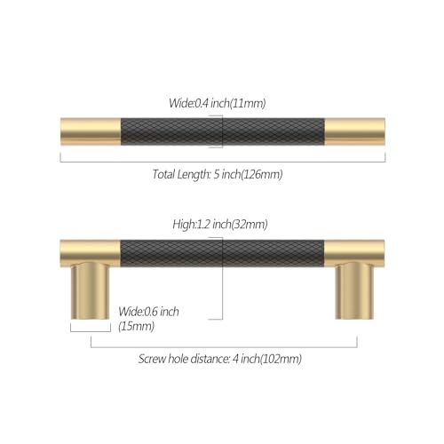 Asidrama 10 Pack 4 Inch(102mm) Knurled Black and Gold Kitchen Cabinet Handles, Cabinet Pulls Kitchen Cabinet Hardware Cupboard Handles Drawer Pulls 4496 - color: Black-Gold, size: 4" Hole Center(102mm)