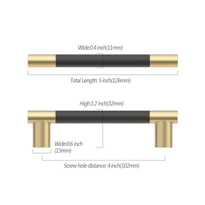 Asidrama 10 Pack 4 Inch(102mm) Knurled Black and Gold Kitchen Cabinet Handles, Cabinet Pulls Kitchen Cabinet Hardware Cupboard Handles Drawer Pulls 4496 - color: Black-Gold, size: 4" Hole Center(102mm)