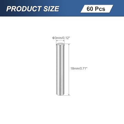 uxcell 60Pcs M3 x 18mm 304 Stainless Steel Dowel Pin, Cylindrical Shelf Support Peg Pin Parallel Pin Fastener for Mechanical Manufacturing, Industry, Furniture Installation, Silver - size: M3x18mm