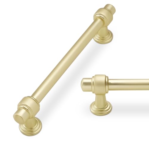 10 Pack 5inch Brushed Brass Kitchen Cabinet Handles Cabinet Pulls Gold Drawer Pulls Kitchen Cabinet Hardware Handles Dresser Handles - color: Brushed Brass, size: 5" Hole Center（128mm）