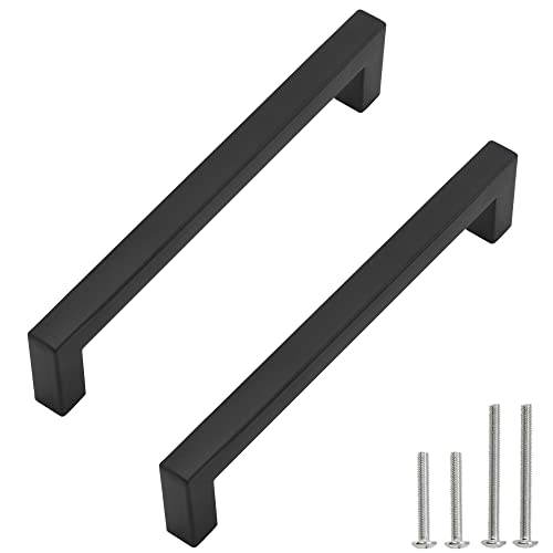 Cabinet Pulls Matte Black Cabinet Handles Square Drawer Pulls, 40 Pack 7-1/2 Inch Stainless Steel Kitchen Door Cupboard Cabinet Handles, Drawer Hardware Handles, 192mm Hole Centers - size: 7-1/2 inch Hole Centers(192mm)