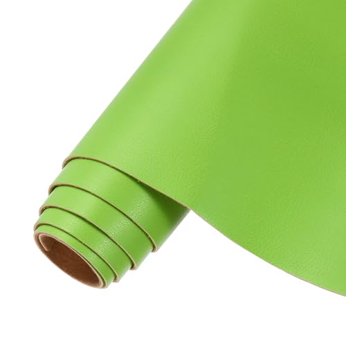MECCANIXITY Faux Leather Sheets, 8x53 Inch (20x135cm) Smooth Solid PU Leather Fabric Roll for DIY Handmade Craft Sewing Bowing Earrings, Grass Green/Apricot - color: Grass Green/Apricot, size: 8x53 Inch