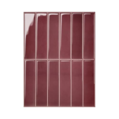 Peel and Stick Backsplash 3D Wall Tiles,Self-Adhesive,Oil Proof,Waterproof, Removable Wall Panels for Kitchen & Bathroom,Modern Design, Easy Install (10.7ft，12x9 inch,14 Pack) (Red) - color: Red