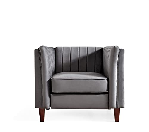Container Furniture Direct Modern Luxury Velvet Couches for Living Room with High Density Foam, Soft Fabric Upholstery, Removable Cushions and Solid Wood Legs, 3 Piece Set Chair, Loveseat & Sofa, Grey - color: Grey, size: 3 Piece Set