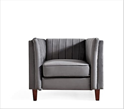 Container Furniture Direct Modern Luxury Velvet Couches for Living Room with High Density Foam, Soft Fabric Upholstery, Removable Cushions and Solid Wood Legs, 3 Piece Set Chair, Loveseat & Sofa, Grey - color: Grey, size: 3 Piece Set