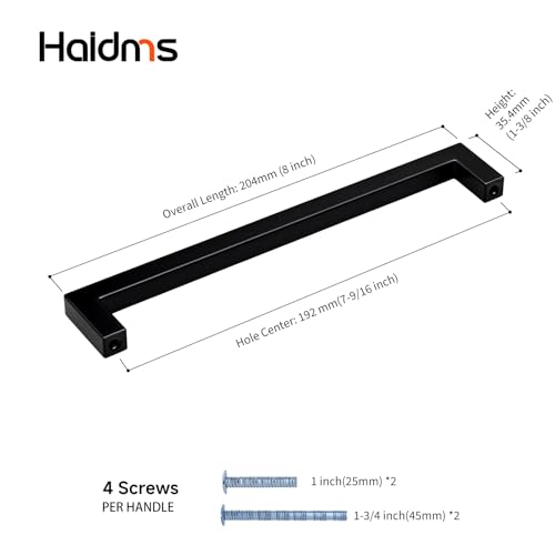 Haidms Black Cabinet Handles 7-9/16" Matte Black Cabinet Handles 30 Pack - color: Black, size: 7-9/16 Inch Hole Center