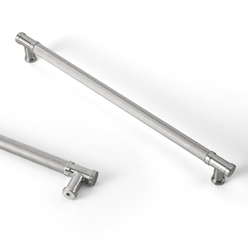 Goo-Ki 6 Pack Knurled Cabinet Pulls Brushed Satin Nickel Drawer Handles, 10.08" c-c Brushed Nickel Bar Drawer Pulls Knurled Dresser Handles Kitchen Cabinet Hardware - color: Brushed Satin Nickel, size: 10.08"(256mm) Center-Center