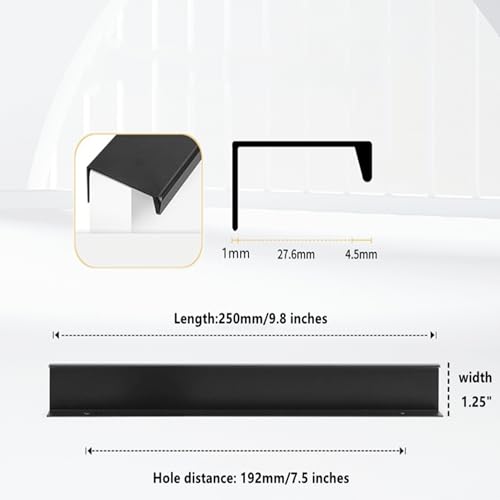 10 Pack Cabinet Handle Hidden Black Drawer Edge Pulls, Modern Style Dressing Table Wardrobe Kitchen Wall Cabinet Finger Edge Handle (Black, Length 9.8"/Hole Distance 7.6") - size: Length 9.8"/Hole Distance 7.6"